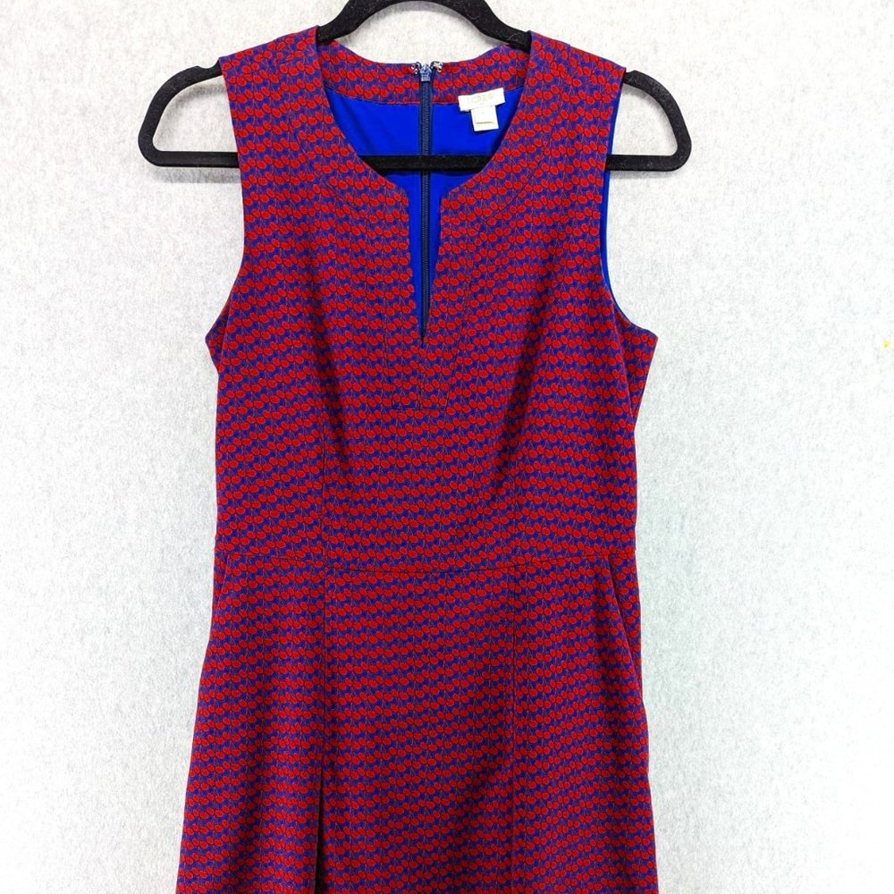 J. Crew sleeveless dress with pockets‎ and red cherries as the design Red/navy
